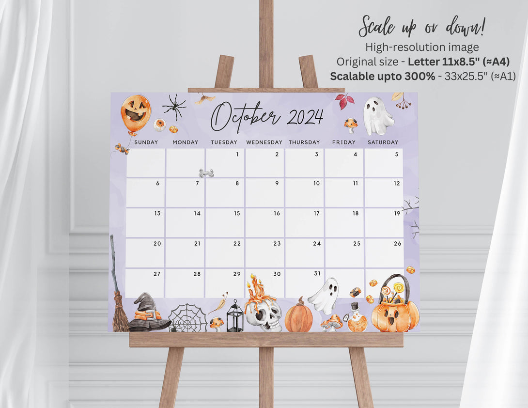 Fillable October 2024 Calendar, Halloween Fun Spooky Party Night Printable Editable Calendar Planner Plan Insert - Instant Download - Visley Printables