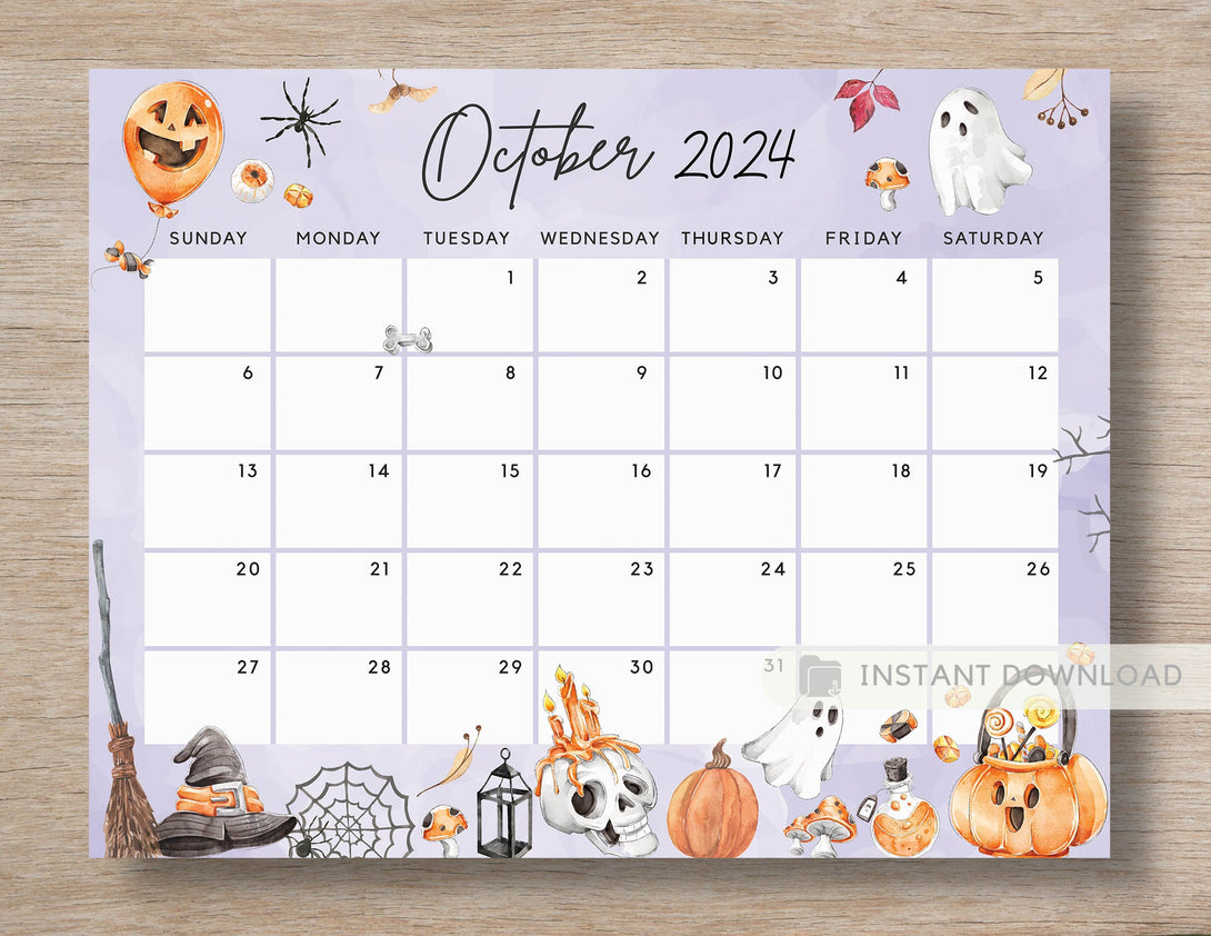 Fillable October 2024 Calendar, Halloween Fun Spooky Party Night Printable Editable Calendar Planner Plan Insert - Instant Download - Visley Printables