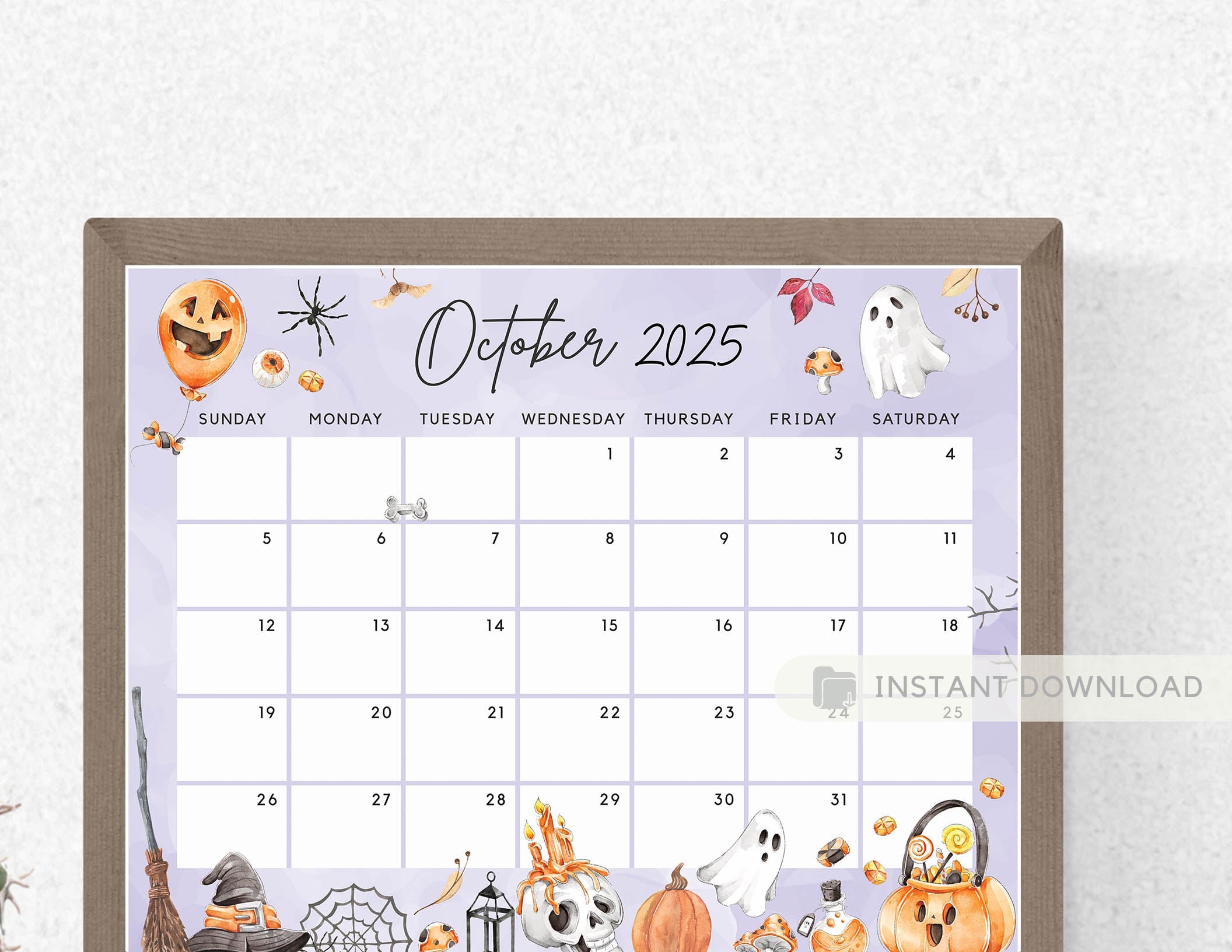 Fillable October 2025 Calendar, Halloween Fun Spooky Party Night Print
