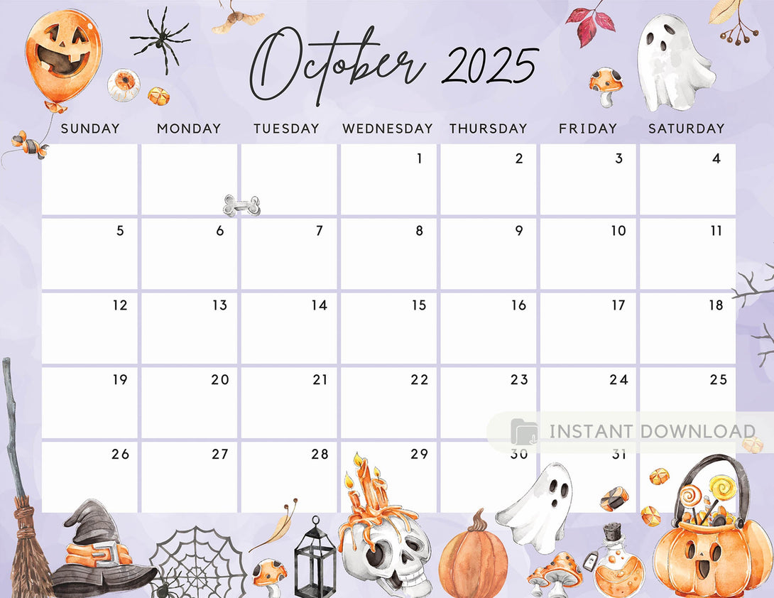Fillable October 2025 Calendar, Halloween Fun Spooky Party Night Printable Editable Calendar Planner Plan Insert - Instant Download - Visley Printables
