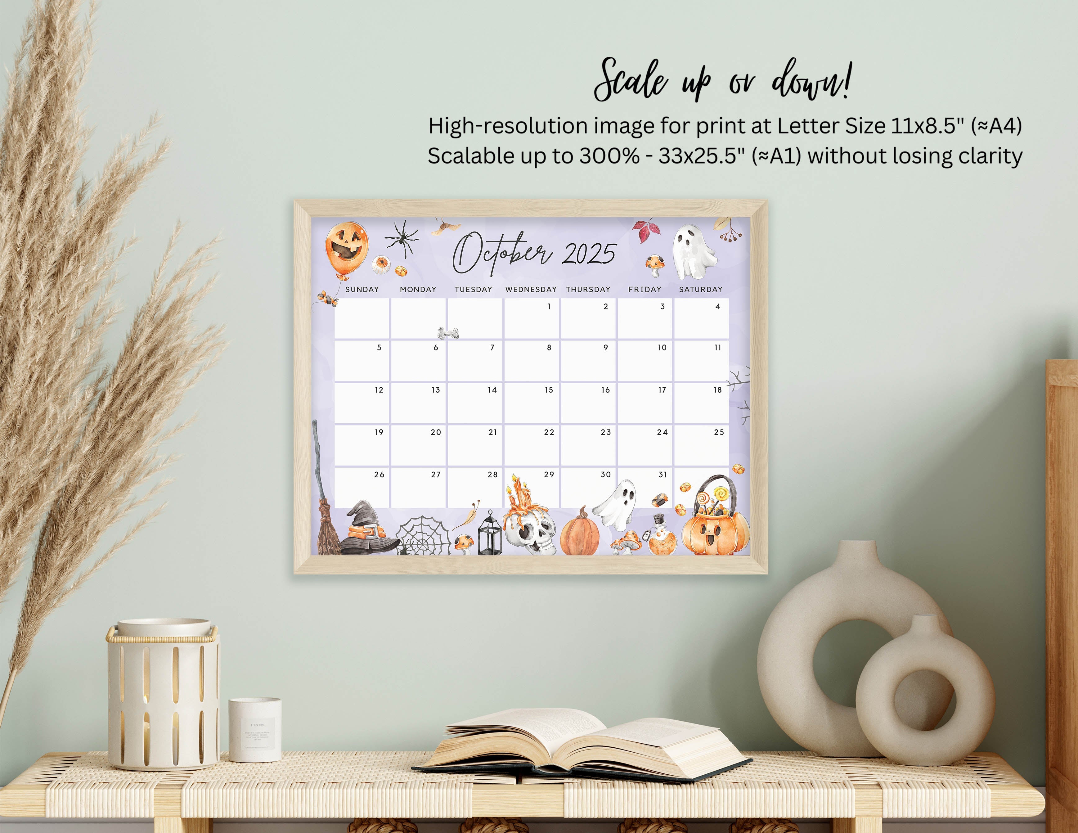 Fillable October 2025 Calendar, Halloween Fun Spooky Party Night Print – Visley Printables