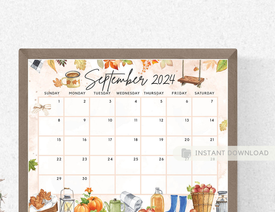 Fillable September 2024 Calendar, Beautiful Fall Vibes, Printable Calendar FarmHouse Inspired, Editable Calendar Planner - Instant Download - Visley Printables