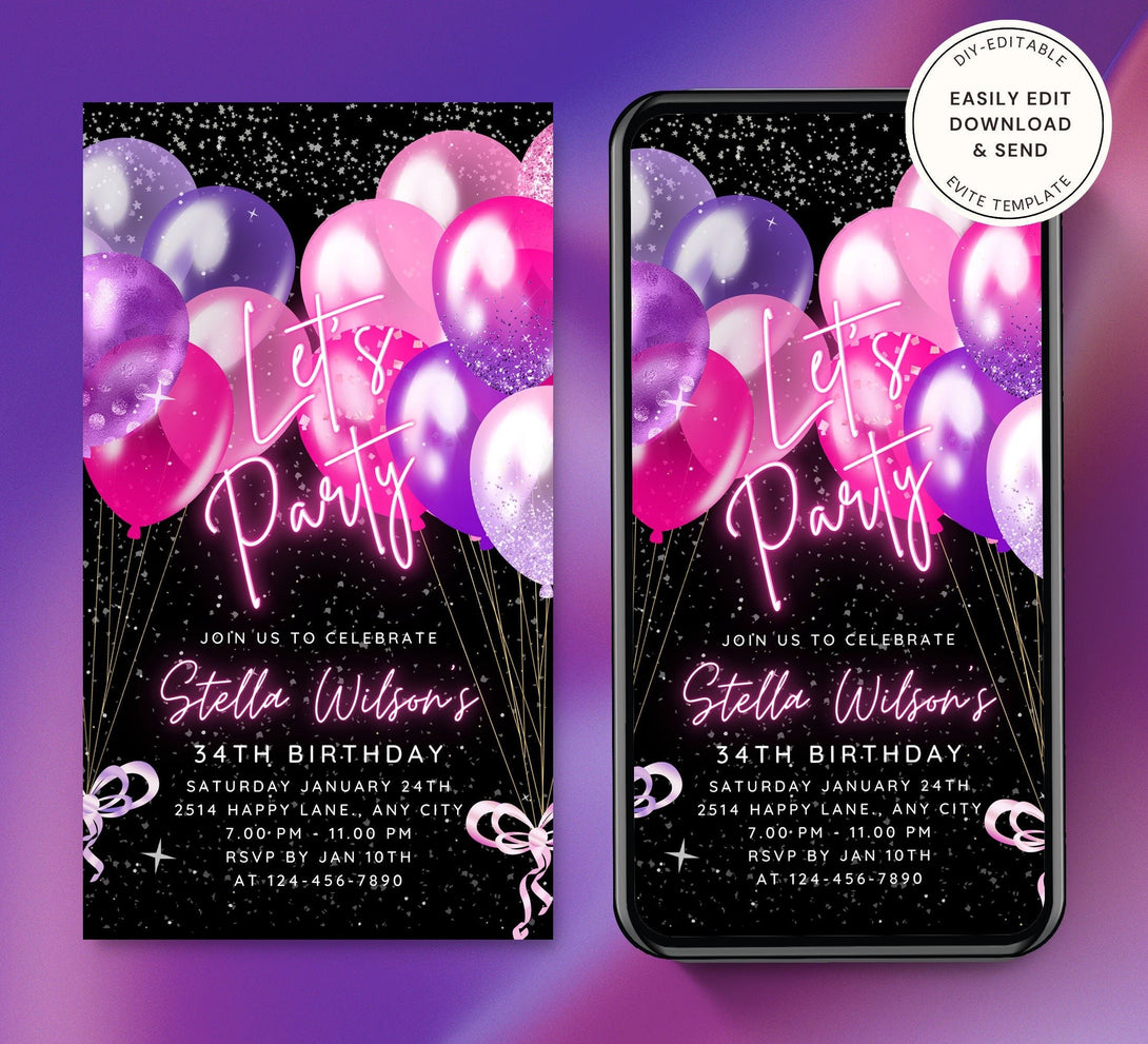 Let's Party Fun Animated Invite for any Event Celebration, Editable Video Template, Birthday invitation for any Age | Digital E-vite - Visley Printables