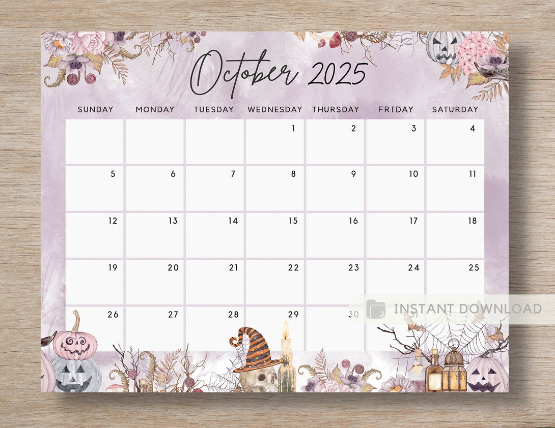 November 2025 Calendar, Spooky Floral Halloween Sweet Pumpkins Printable Fillable Editable Calendar Planner Plan Insert - Instant Download - Visley Printables