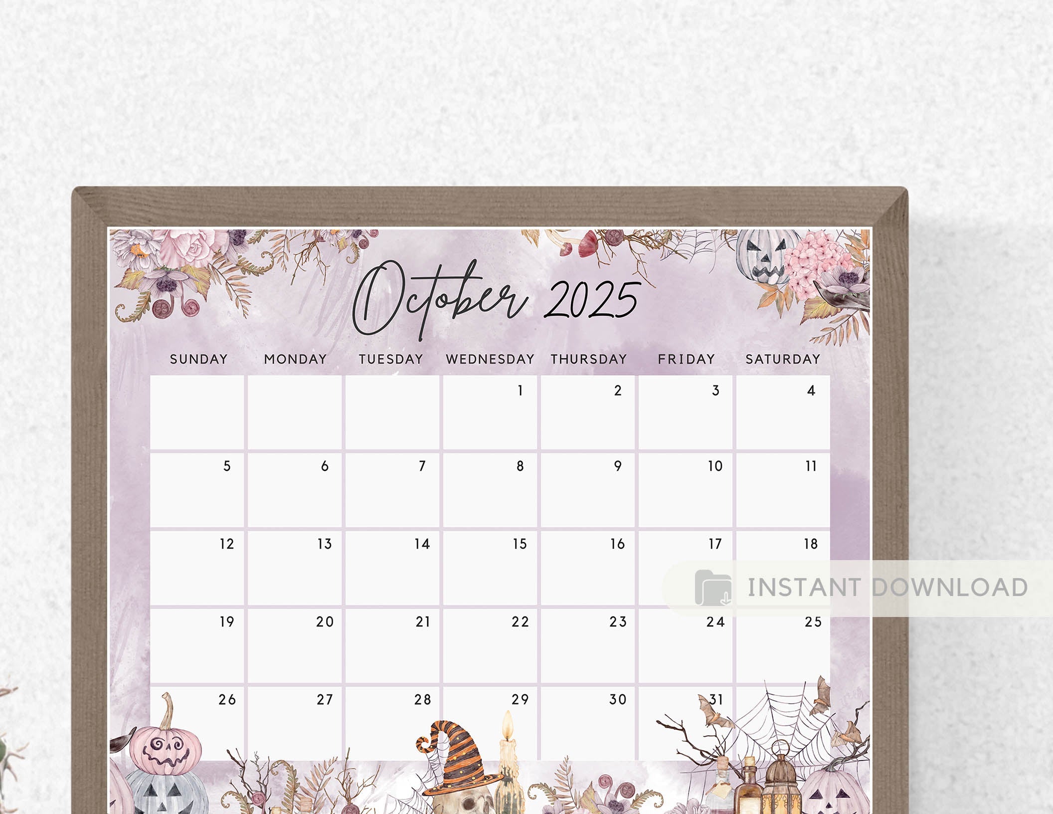 November 2025 Calendar, Spooky Floral Halloween Sweet Pumpkins Printab