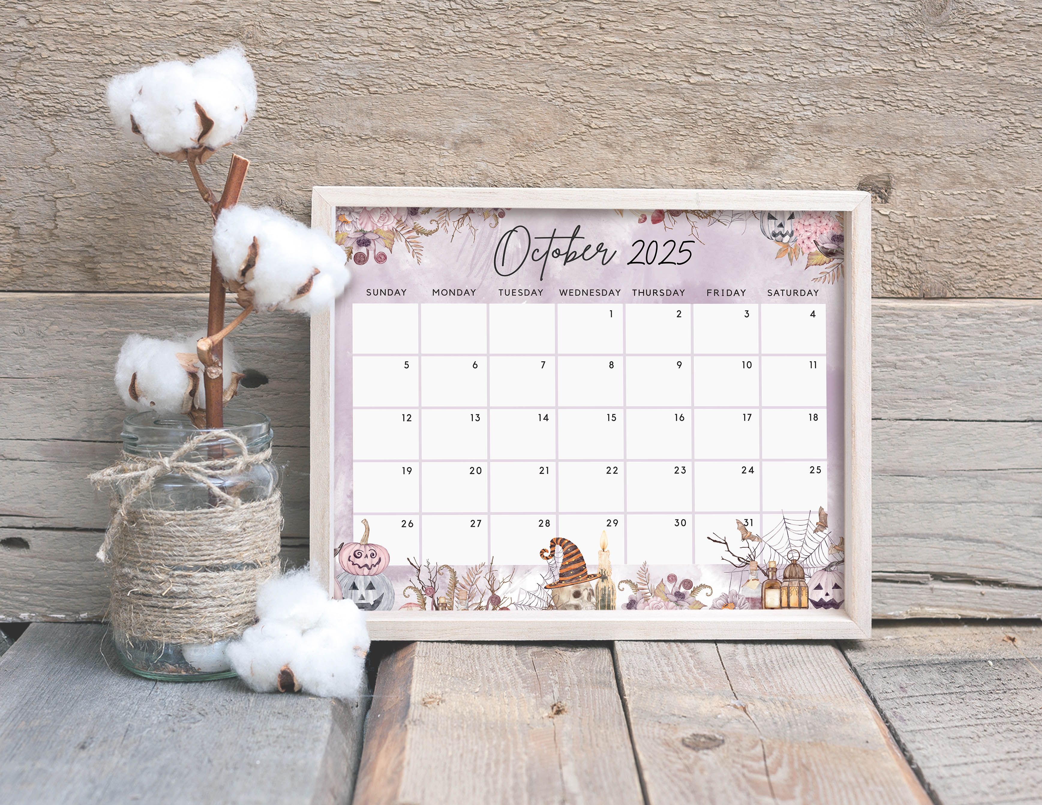 October 2025 Calendar, Spooky Floral Halloween Sweet Pumpkins Printabl