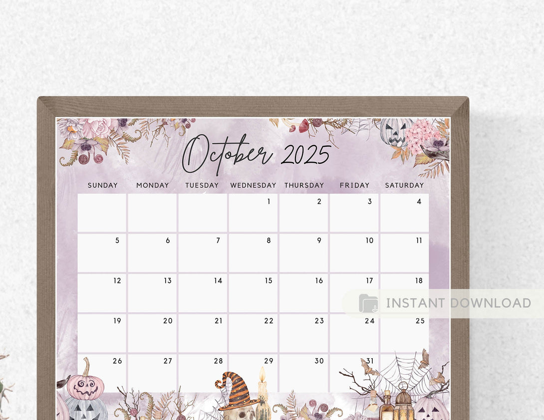 October 2025 Calendar, Spooky Floral Halloween Sweet Pumpkins Printable Fillable Editable Calendar Planner Plan Insert - Instant Download - Visley Printables