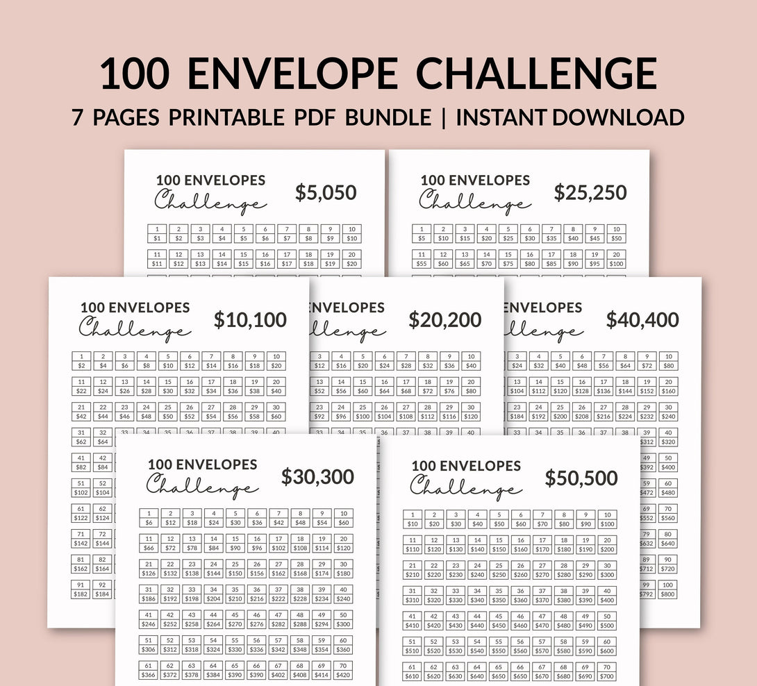 Printable 100 Envelope Challenge Bundle, Savings Challenge, Savings Tracker, Money Savings Challenge, 10k 20k Money, PDF, Digital Download - Visley Printables