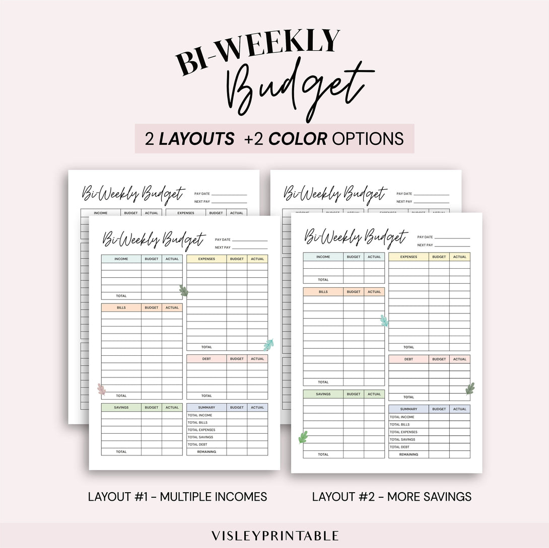 Printable Bi-Weekly Budget Planner, Fillable Biweekly Paycheck Budget Tracker, Budget Binder Template, Printable PDF - Digital Download - Visley Printables